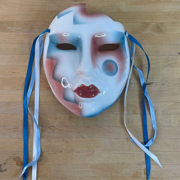 Vintage 80s Ceramic Mask Geometric Post Modern Celebrations Boston Gift Shop - Picture 3 of 9